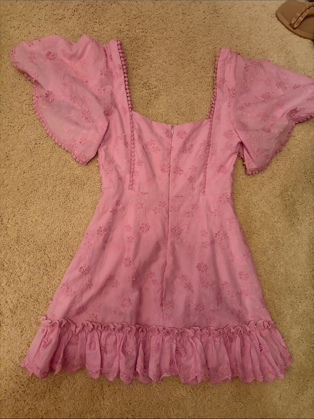 Showpo Pink Eyelet Mini Dress with Ruffle Hem - Picture 3 of 5